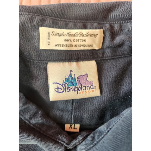 Vintage Disneyland Resort XL Single Needle Tailor Cotton MICKEY Blue Dress Shirt - Picture 3 of 7